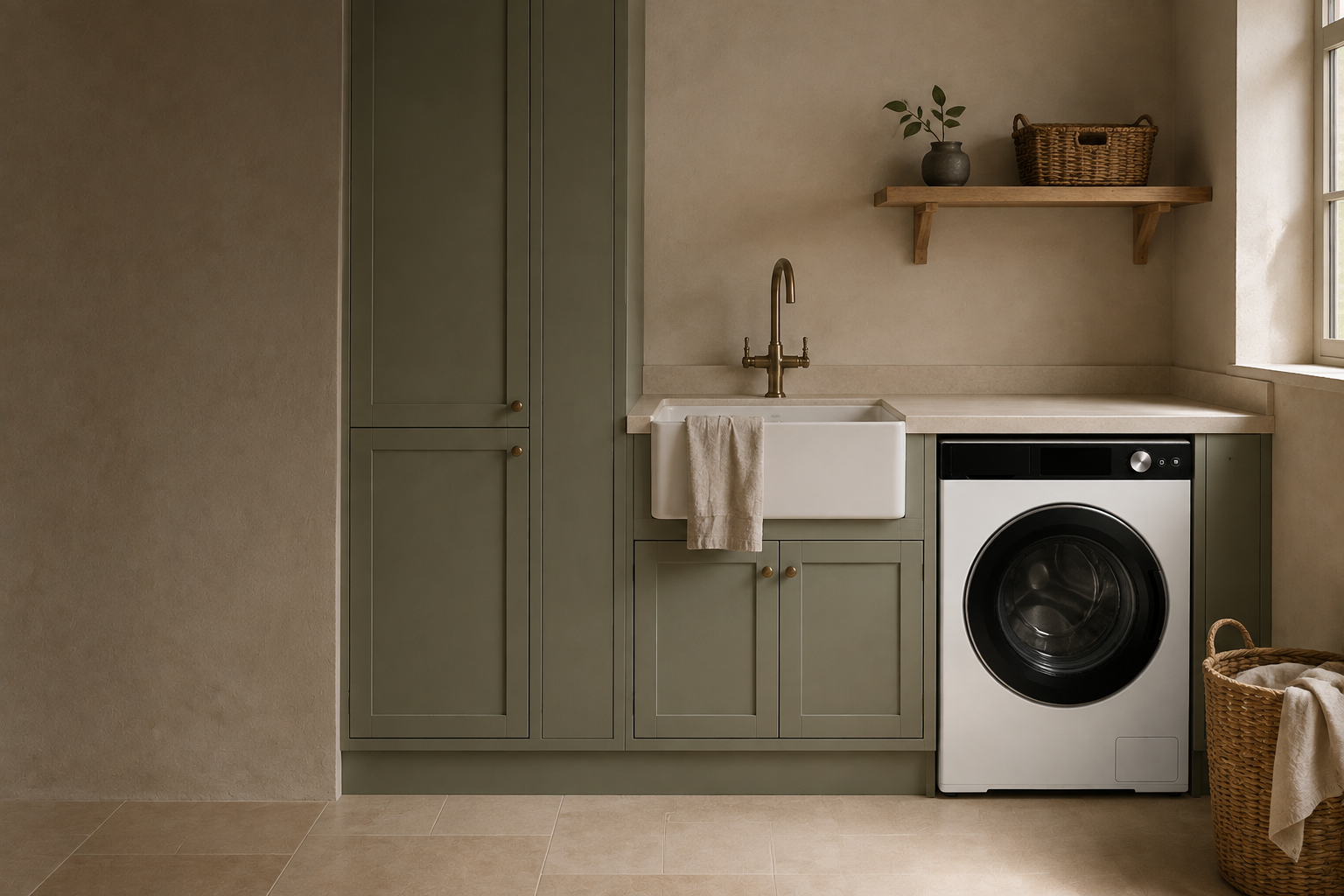Washer One built into sage cabinets