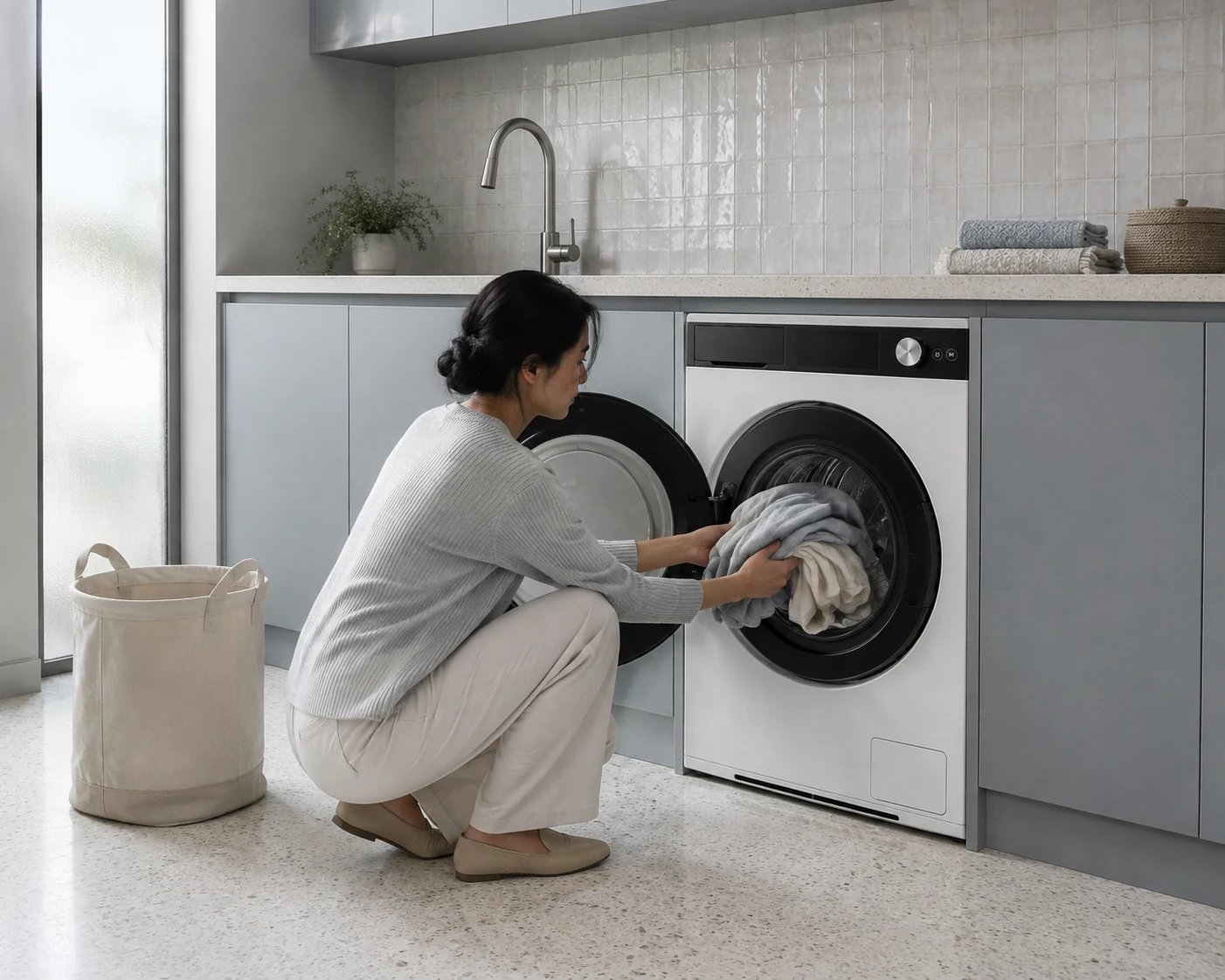 Loading clothes into Washer One